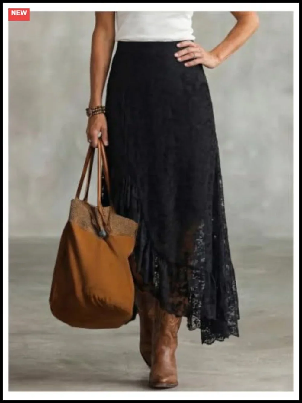 Boho Lace Asymmetrical Maxi Skirt | High Waisted Flowy Western Skirt